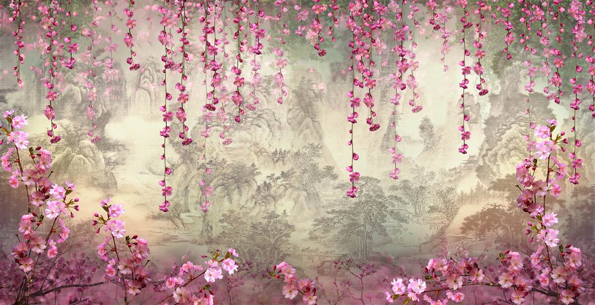 Fototapeta ružové kvety padajúce do vody zhora nadol