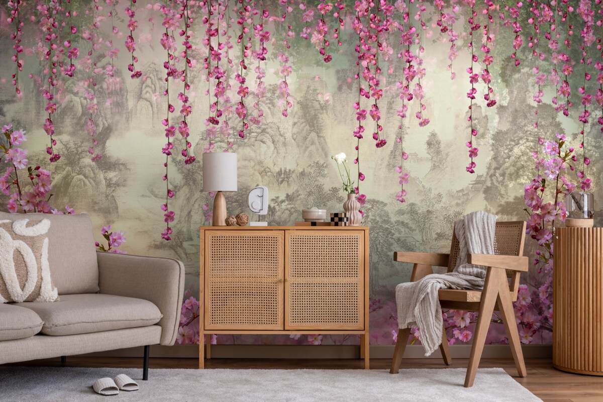 Fototapeta ružové kvety padajúce do vody zhora nadol