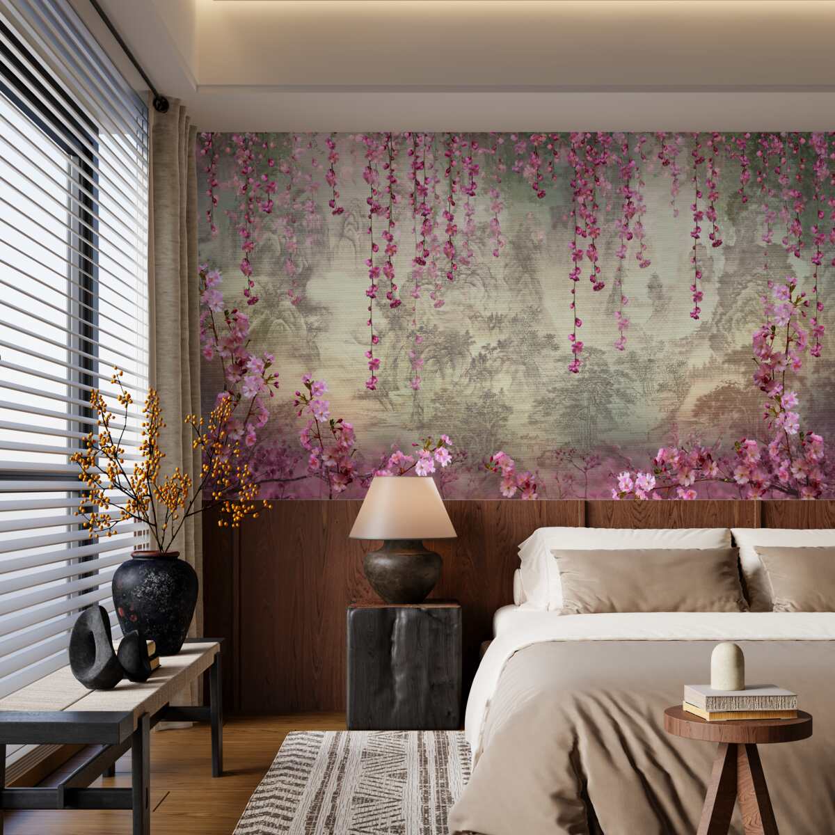 Fototapeta ružové kvety padajúce do vody zhora nadol