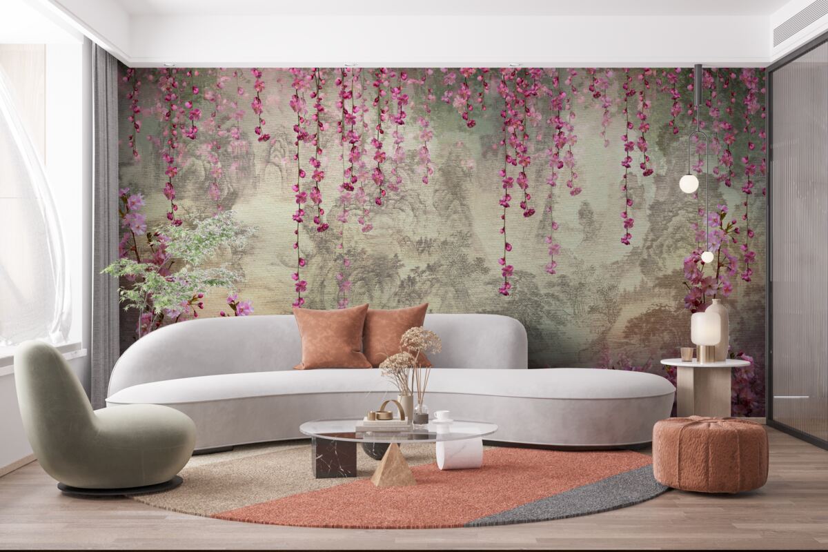 Fototapeta ružové kvety padajúce do vody zhora nadol