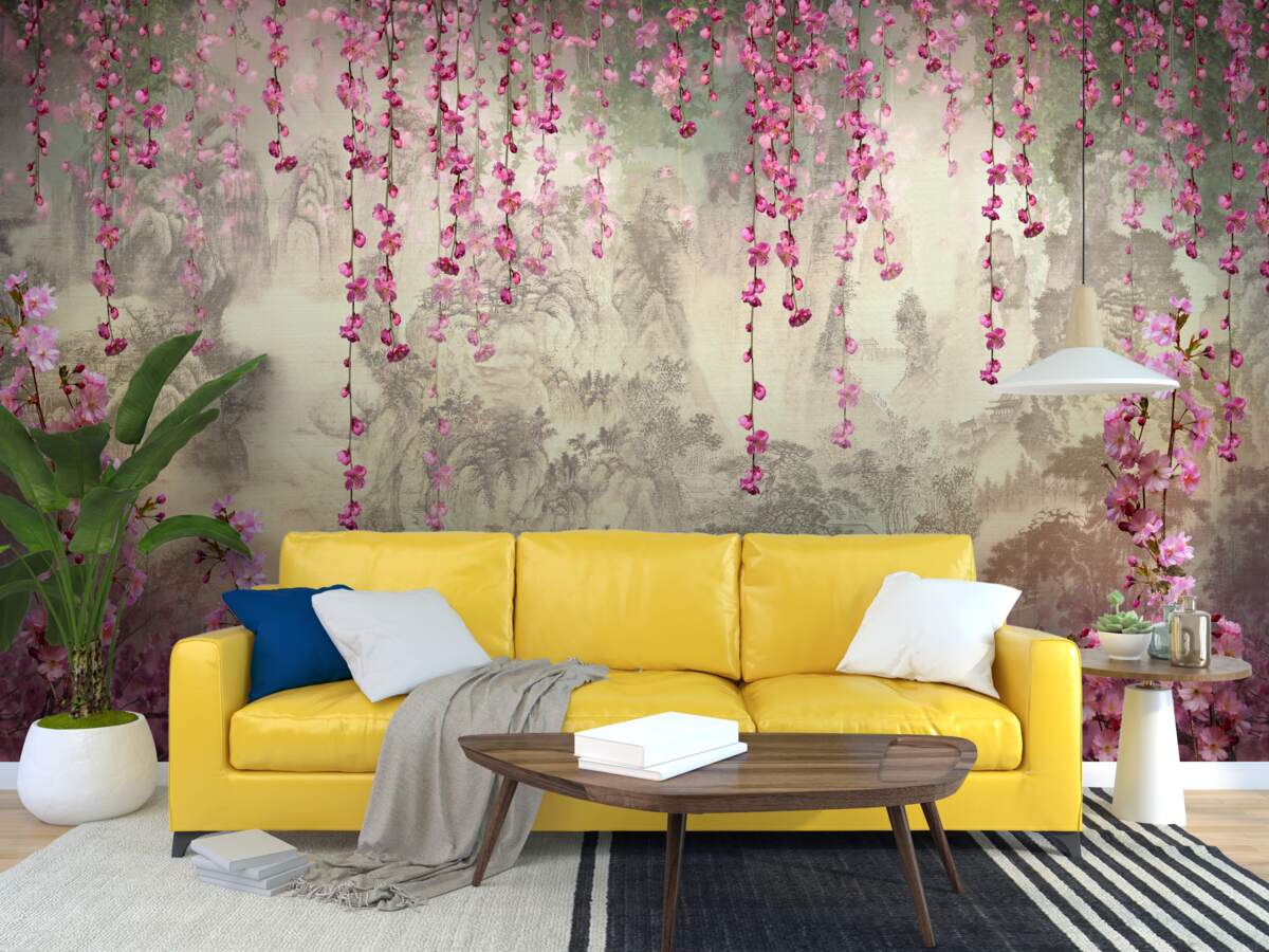 Fototapeta ružové kvety padajúce do vody zhora nadol