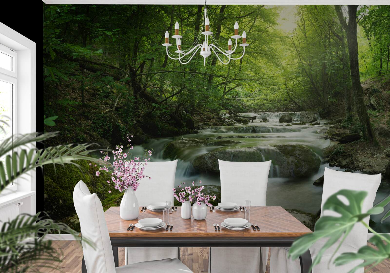 Fototapeta pokojné vody lesného vodopádu