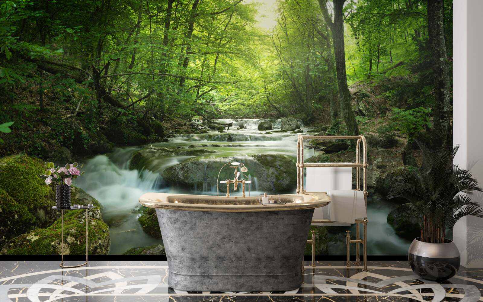 Fototapeta pokojné vody lesného vodopádu