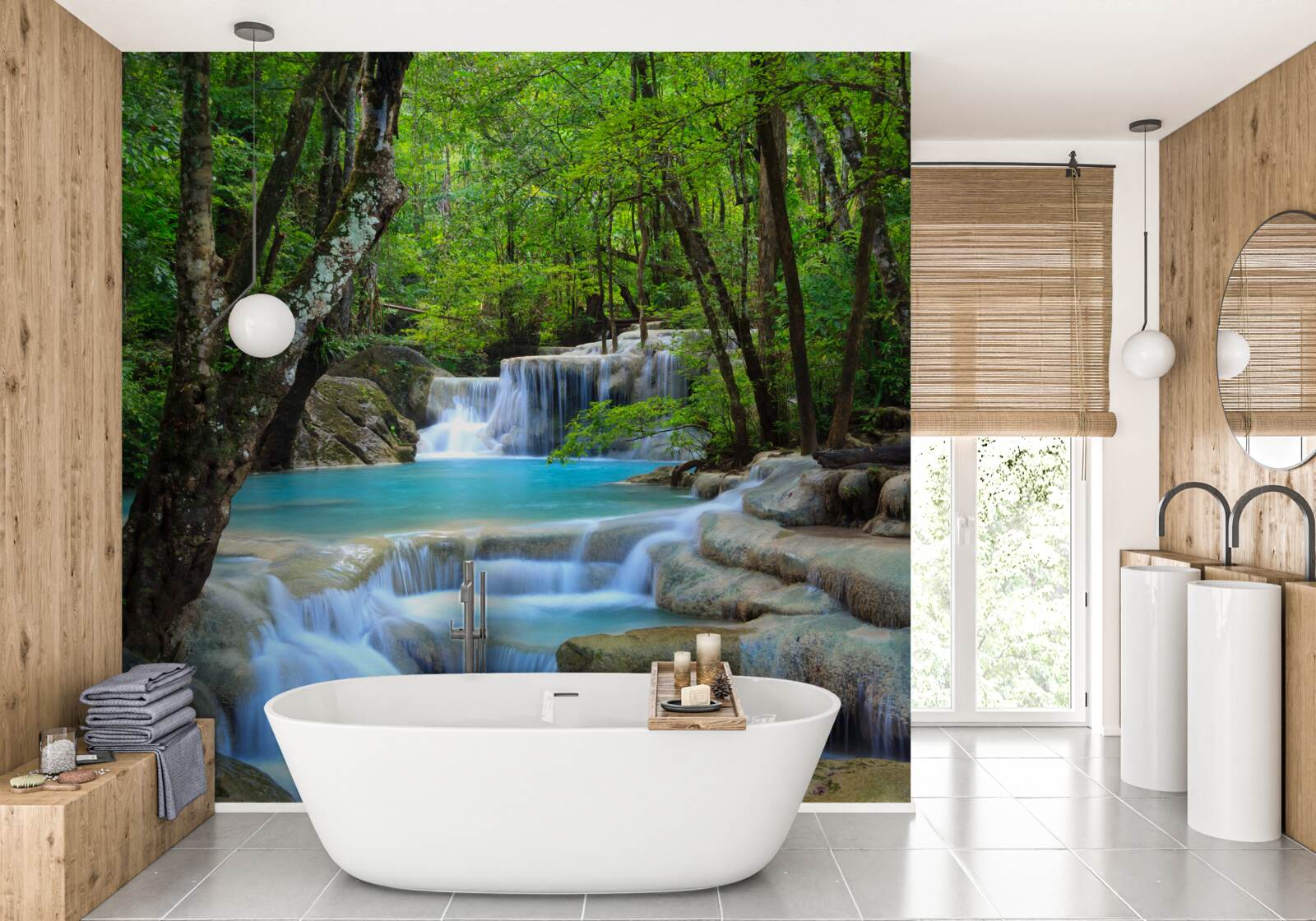 Fototapeta vody lesného vodopádu sú čisté a modré