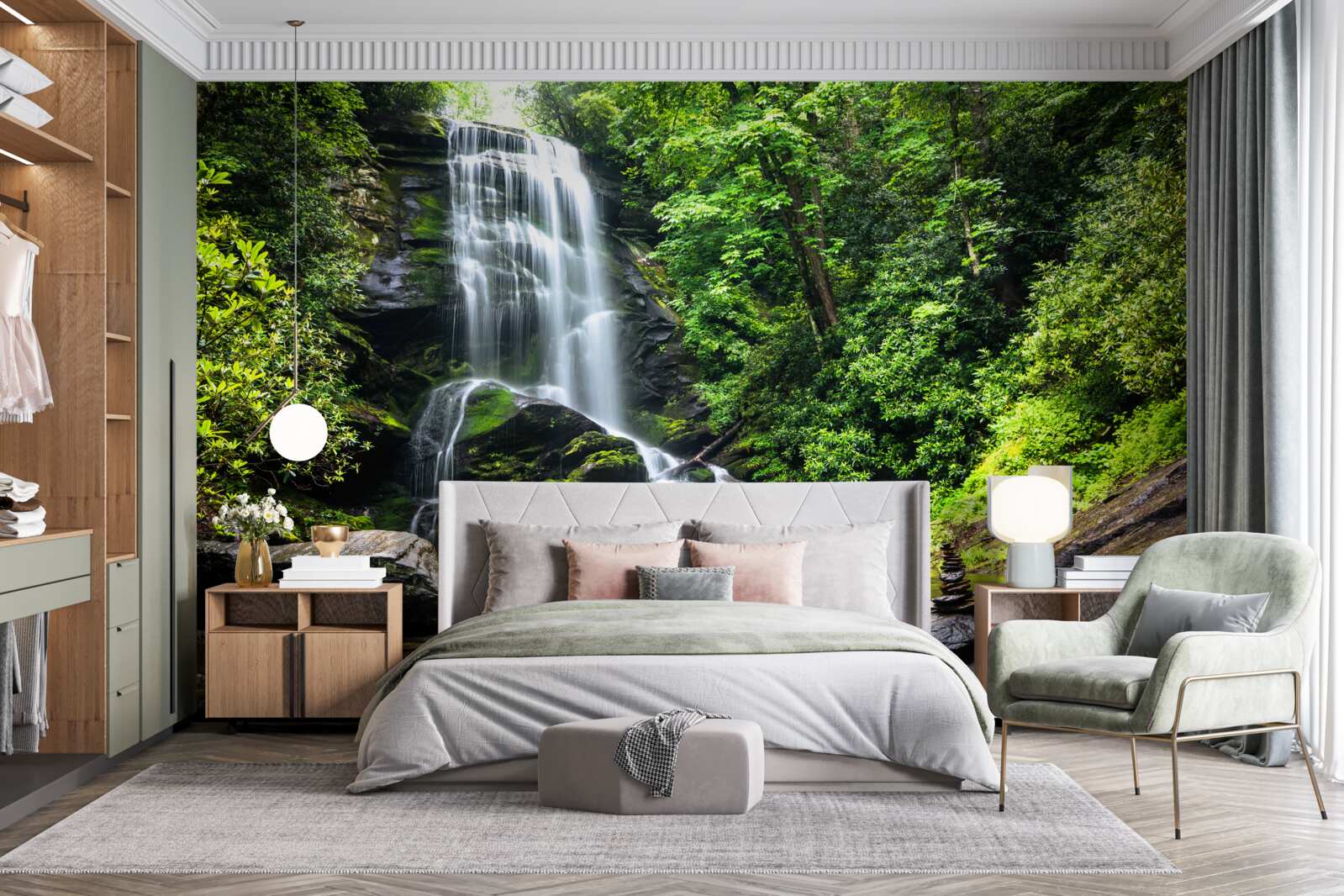 Fototapeta vody horského vodopádu rýchlo padajú v lese