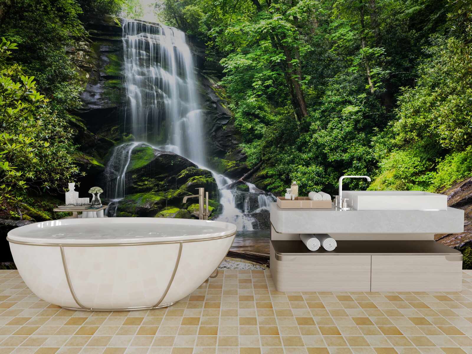 Fototapeta vody horského vodopádu rýchlo padajú v lese