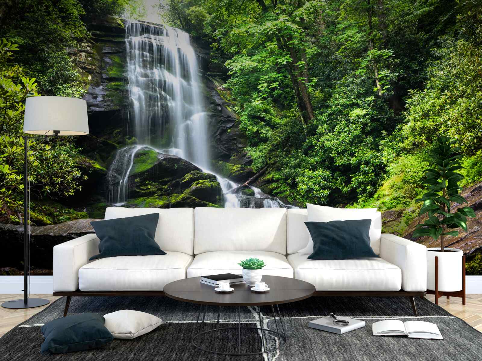 Fototapeta vody horského vodopádu rýchlo padajú v lese