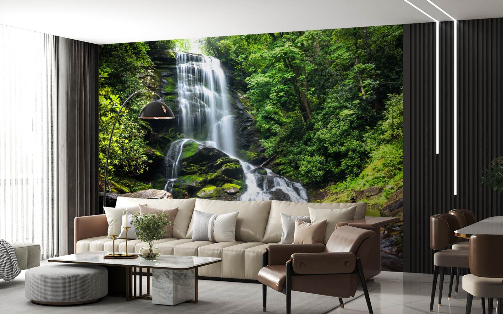 Fototapeta vody horského vodopádu rýchlo padajú v lese