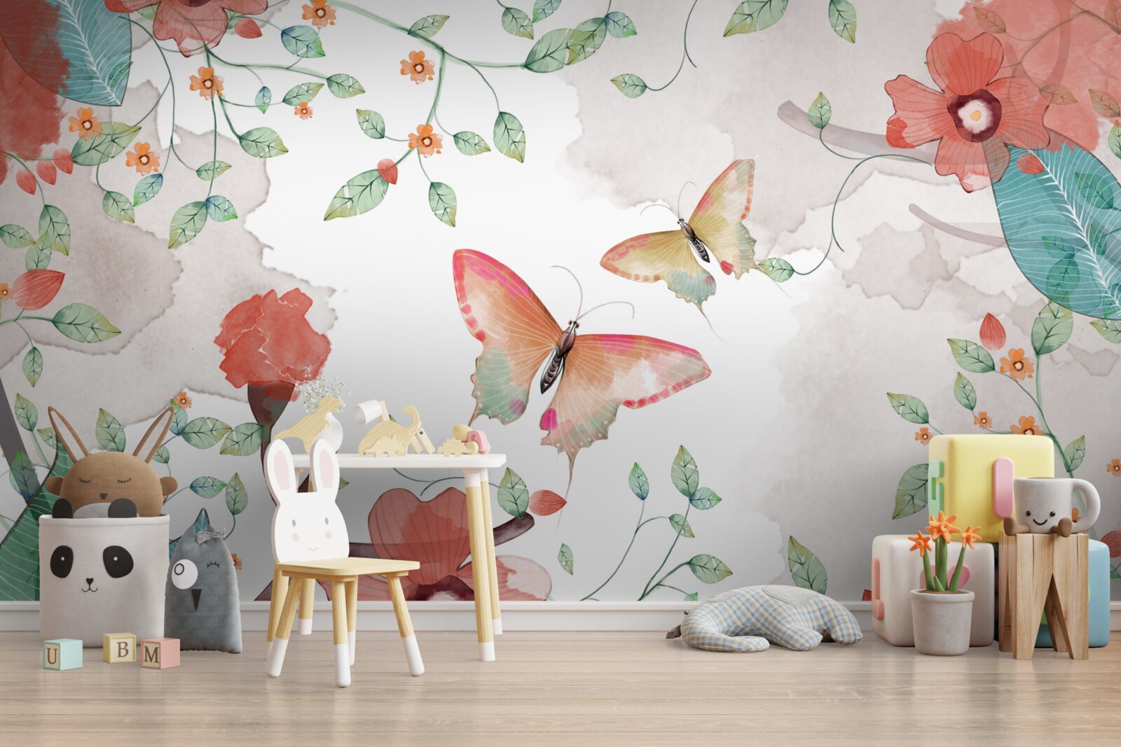 Fototapeta kvety a motýle maľované akvarelom