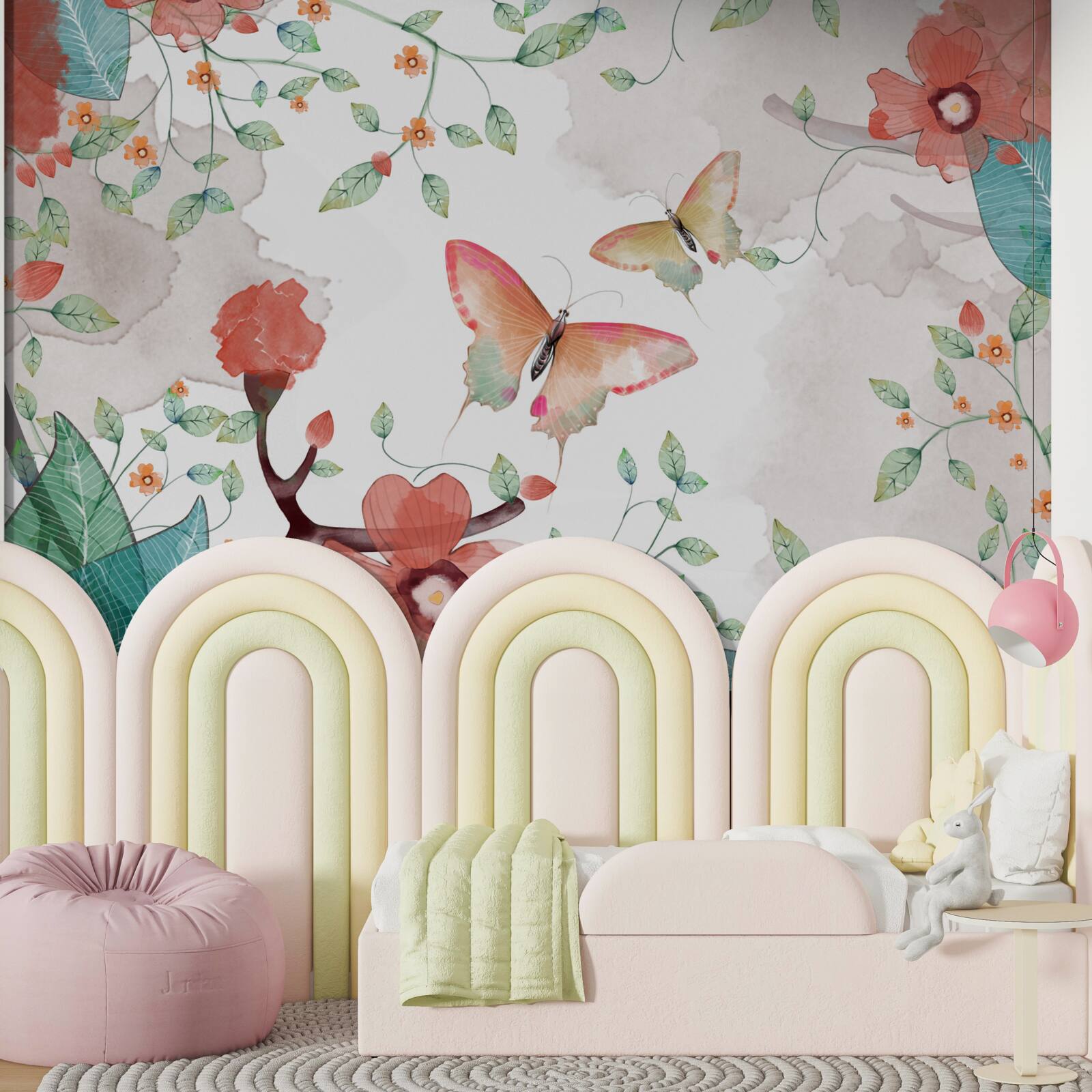 Fototapeta kvety a motýle maľované akvarelom