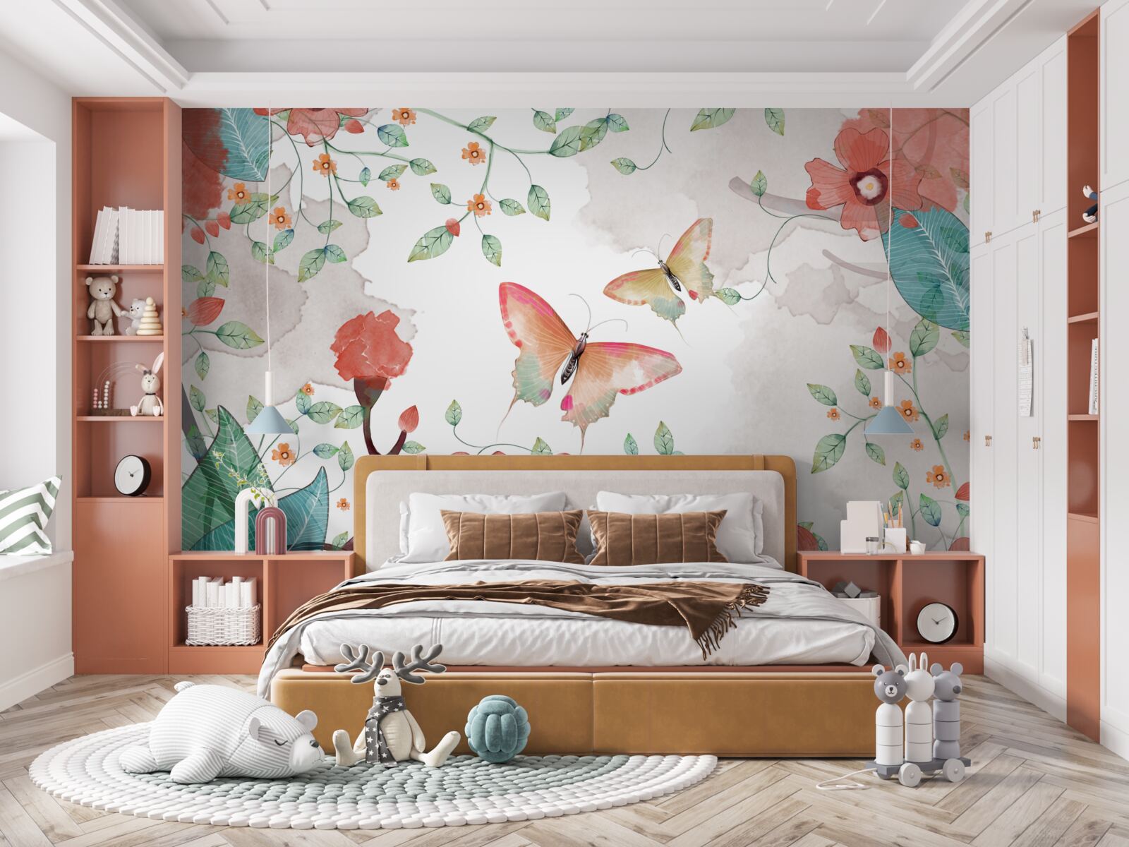 Fototapeta kvety a motýle maľované akvarelom