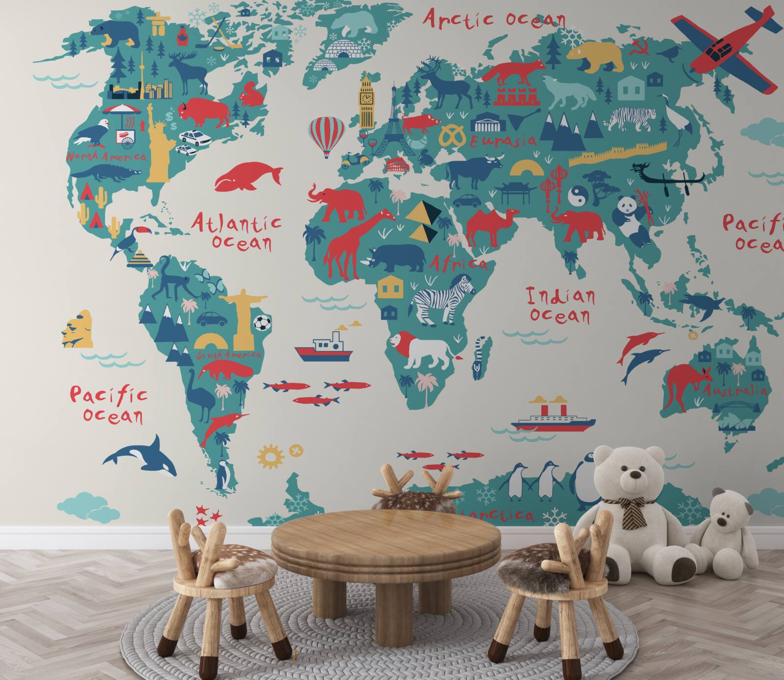 Fototapeta mapa sveta v jasných farbách