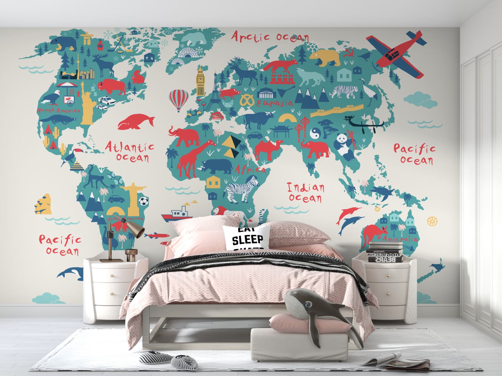 Fototapeta mapa sveta v jasných farbách