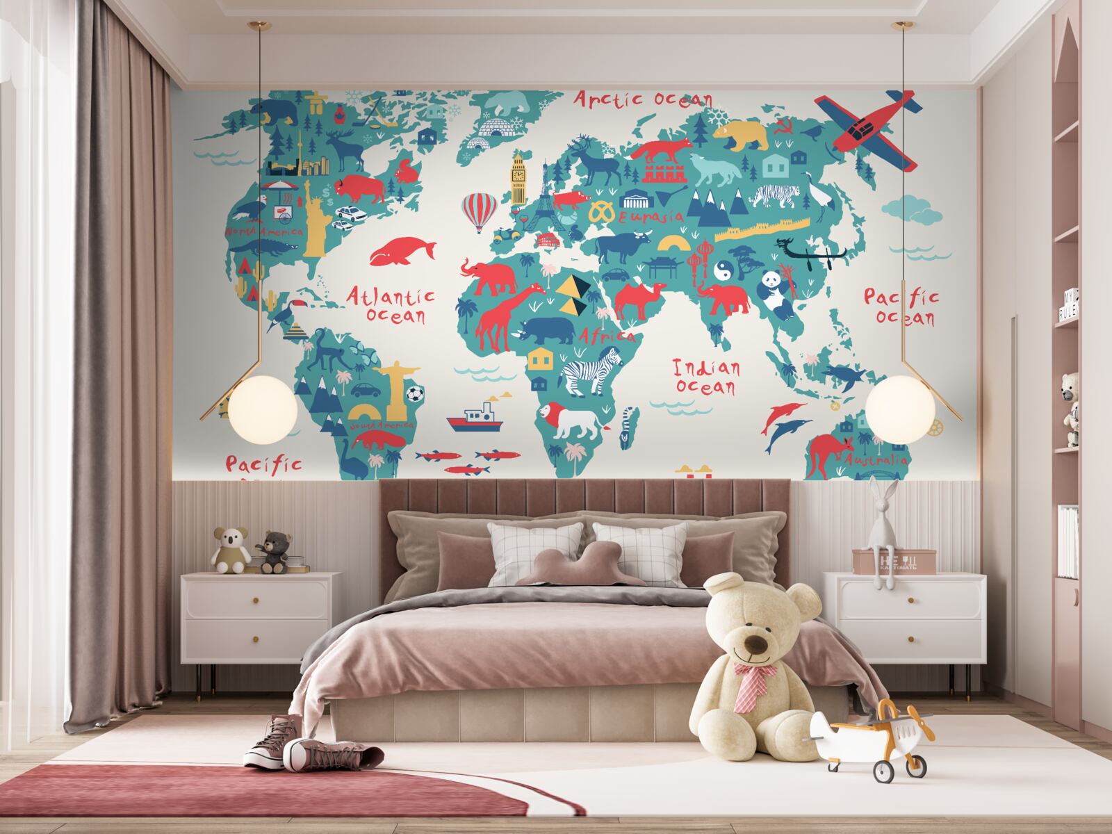 Fototapeta mapa sveta v jasných farbách