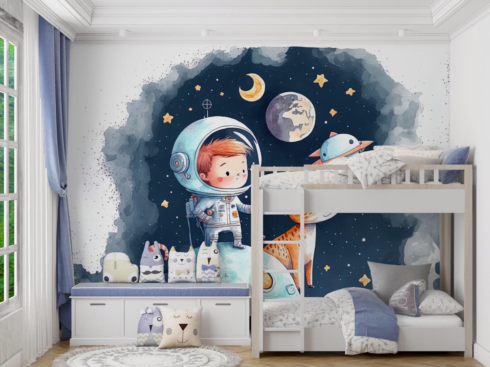 Fototapeta chlapec so psom vo vesmíre