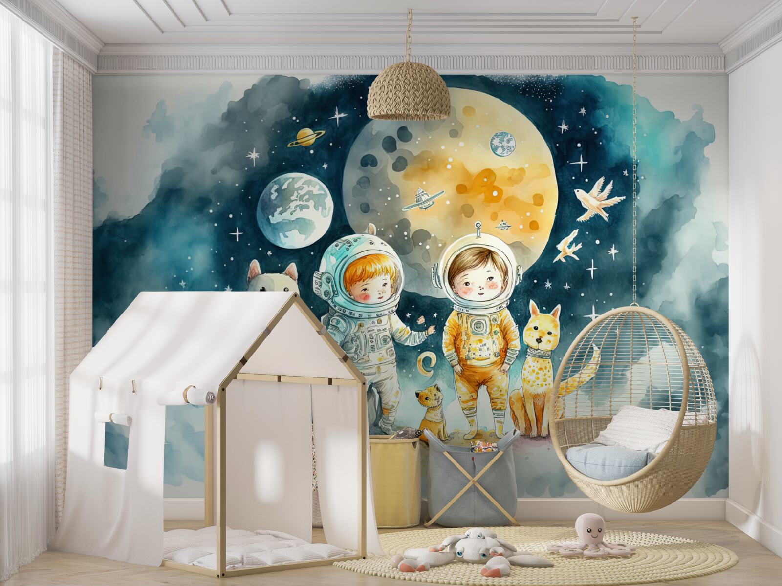 Fototapeta deti vo vesmíre so zvieratami