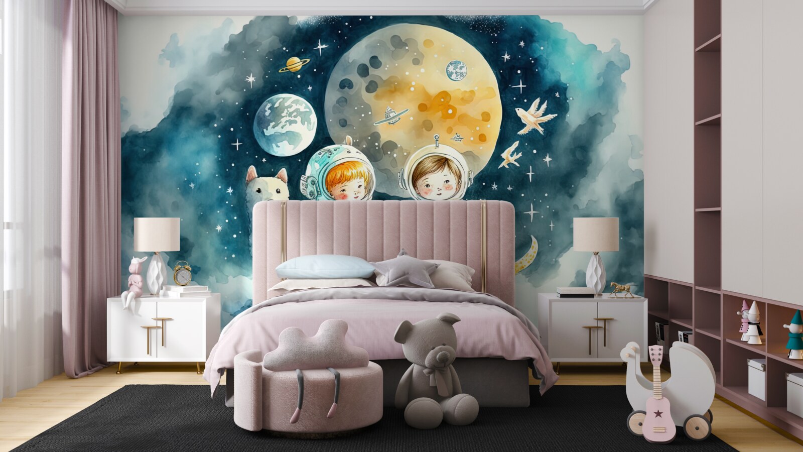 Fototapeta deti vo vesmíre so zvieratami