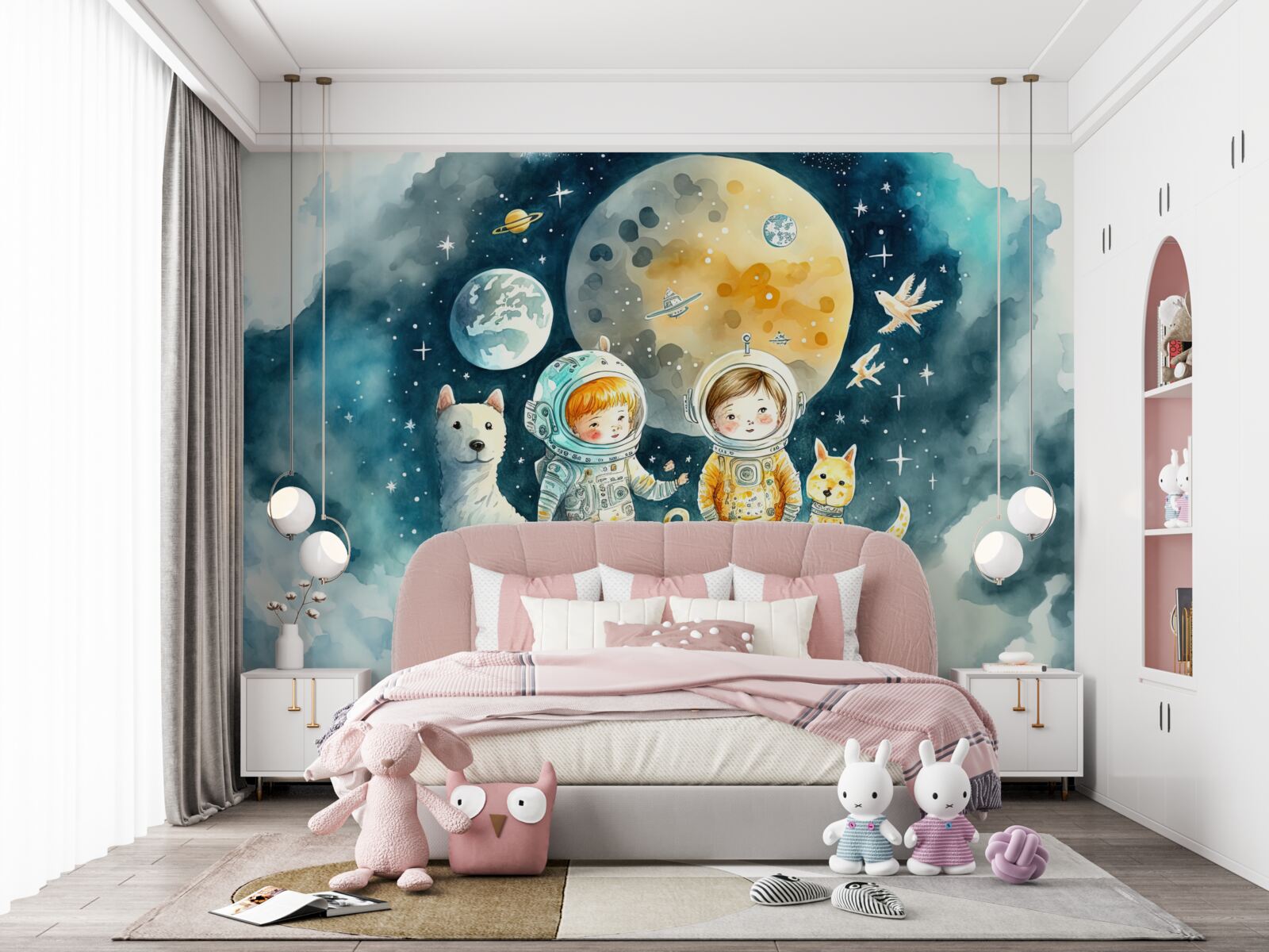 Fototapeta deti vo vesmíre so zvieratami