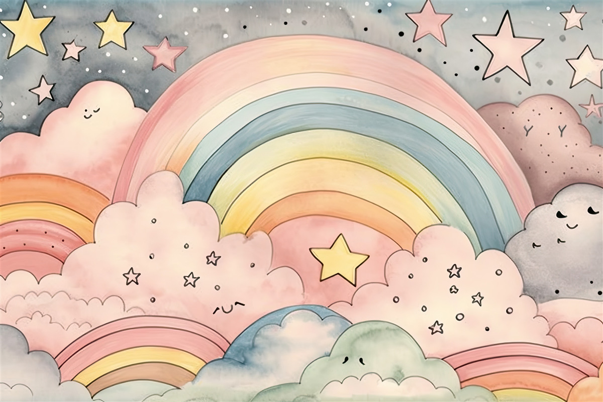 Fototapeta hviezdy a dúhy medzi oblakmi