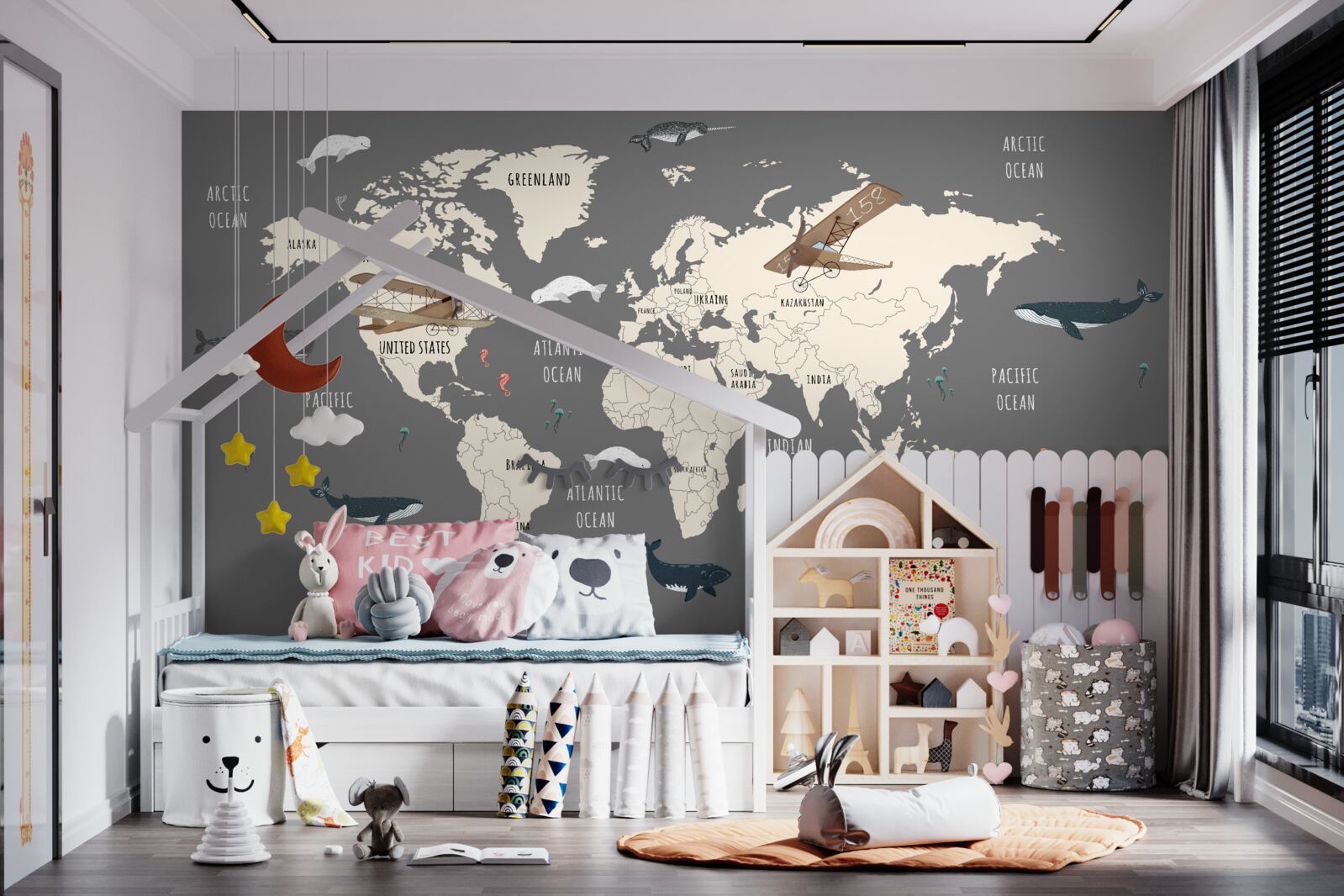 Fototapeta mapa sveta s morským životom