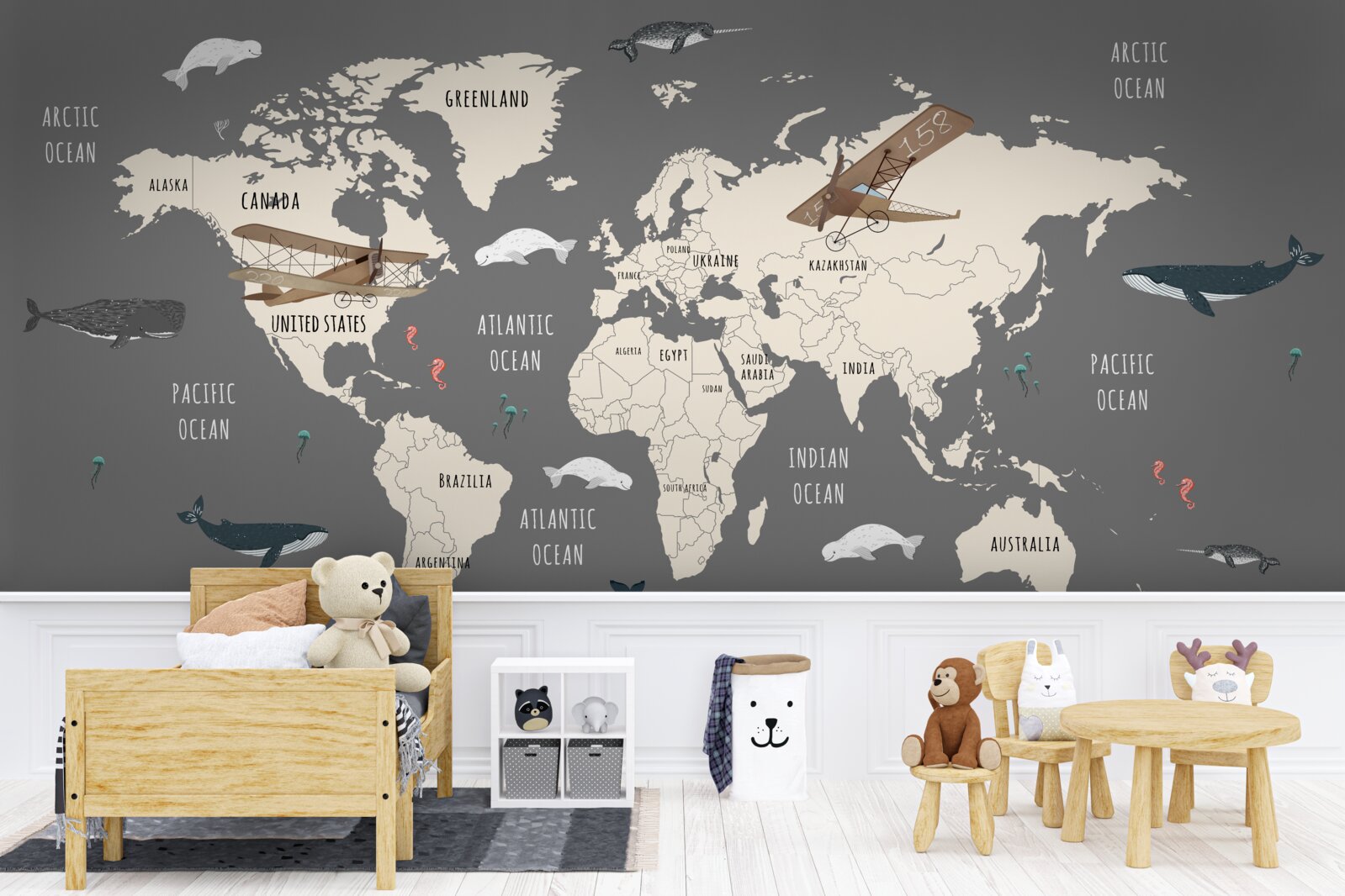 Fototapeta mapa sveta s morským životom