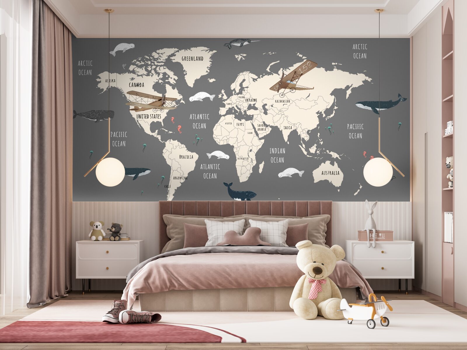 Fototapeta mapa sveta s morským životom