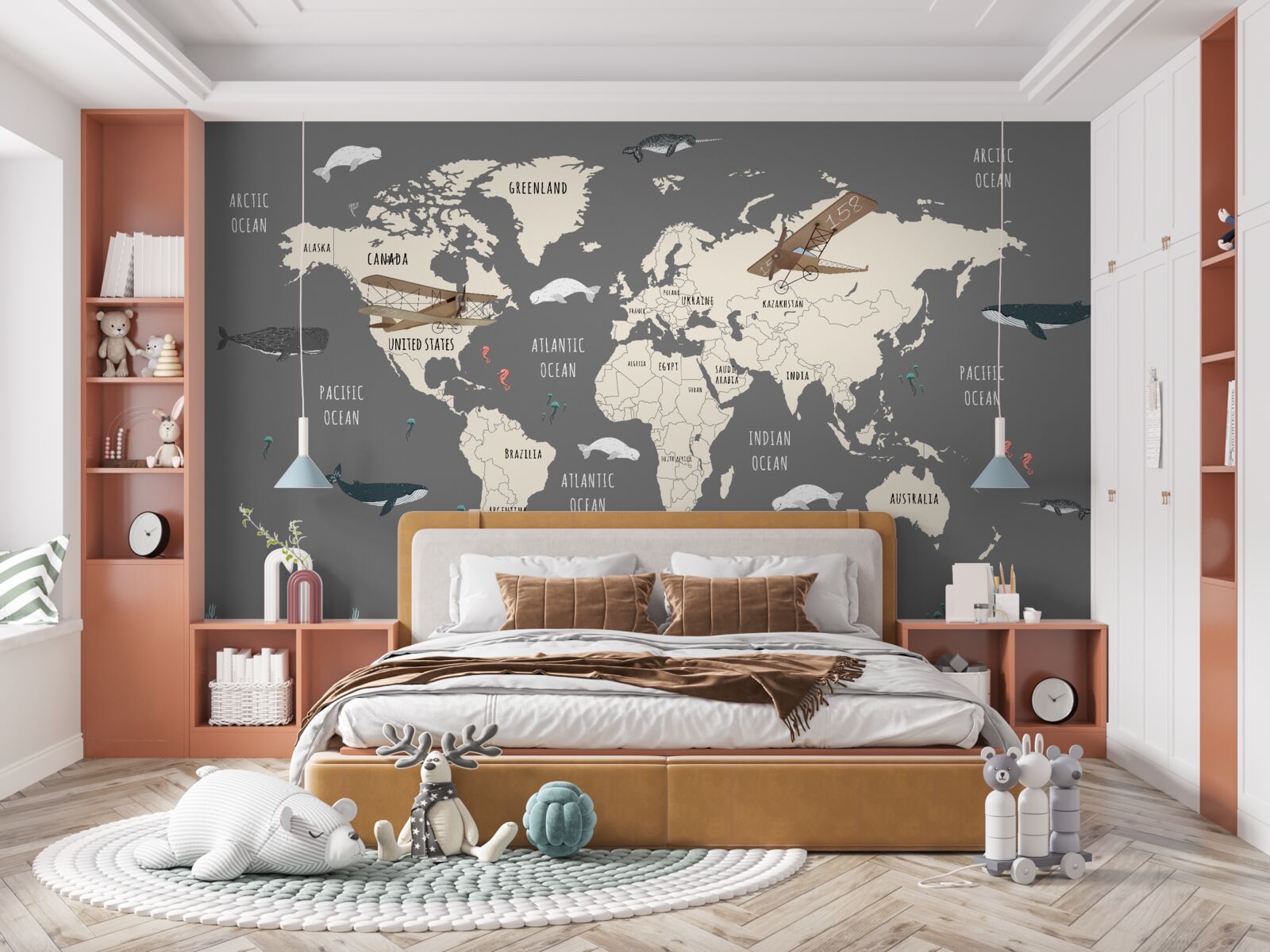 Fototapeta mapa sveta s morským životom