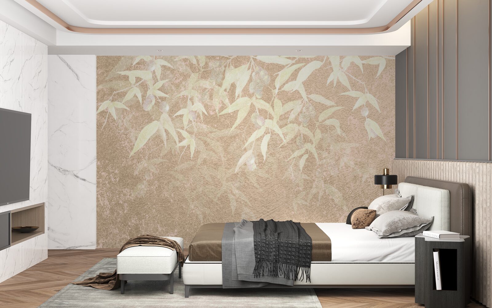 Fototapeta hnedé pozadie zdobené listami