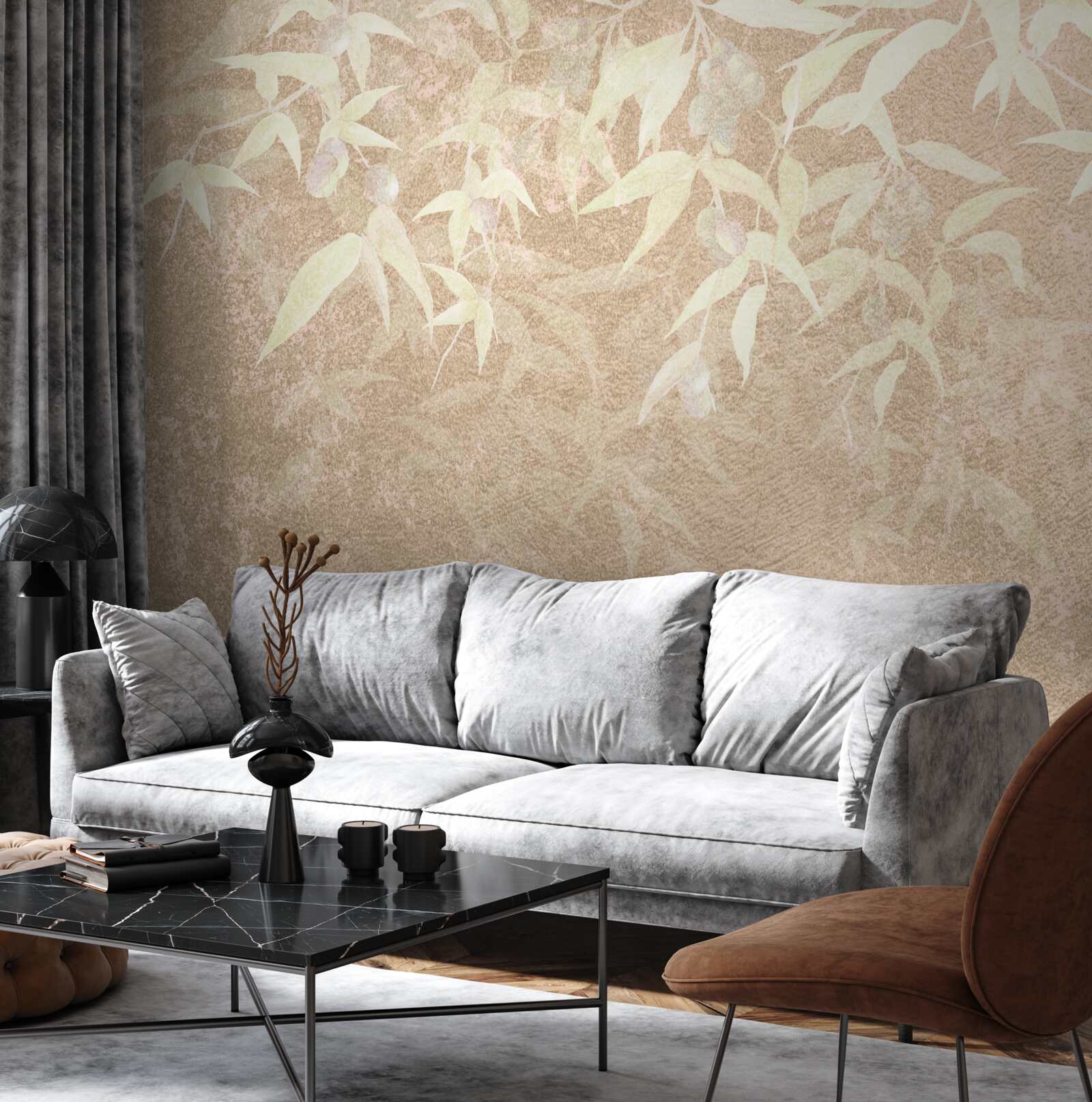 Fototapeta hnedé pozadie zdobené listami