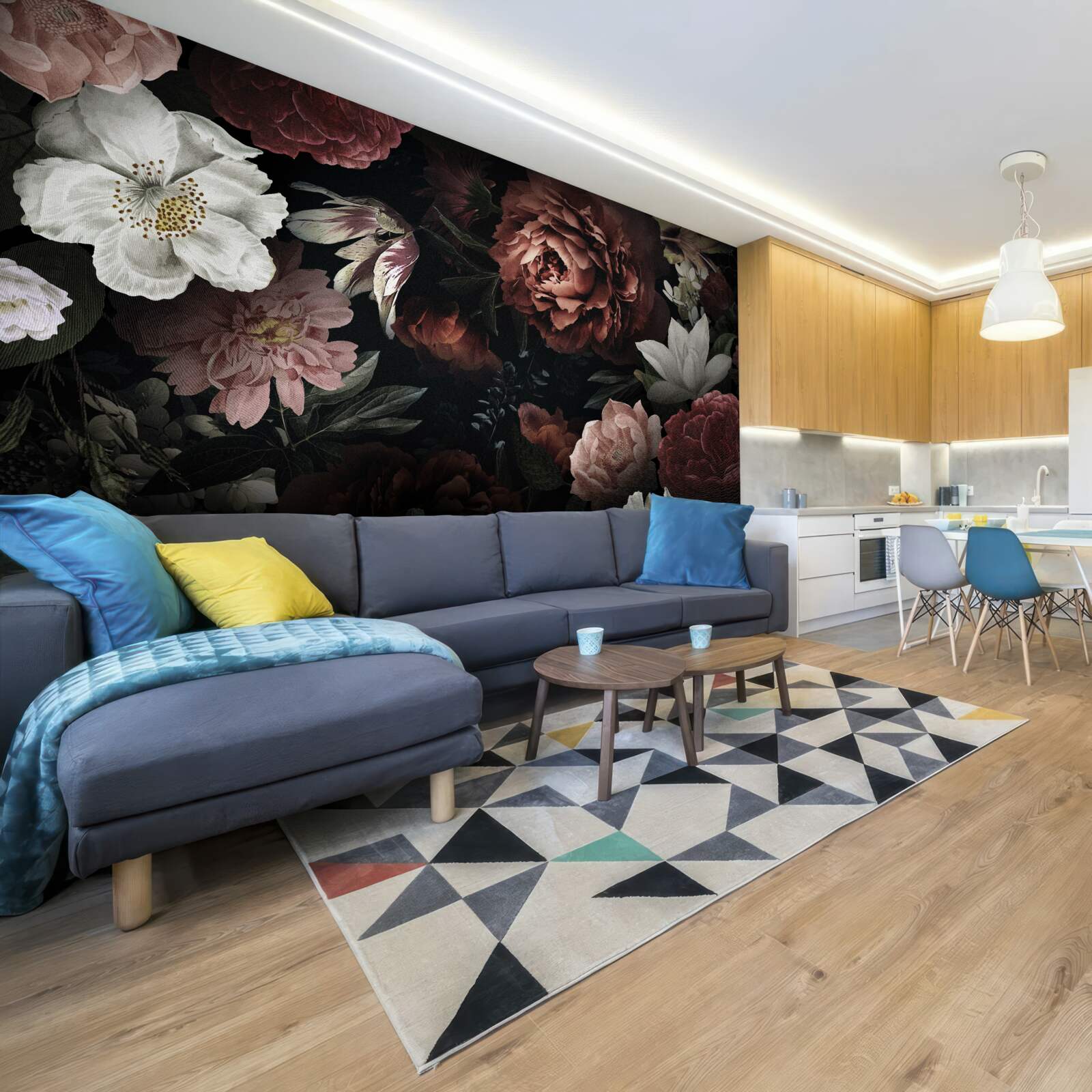 Fototapeta kvety v rôznych odtieňoch na čiernom pozadí