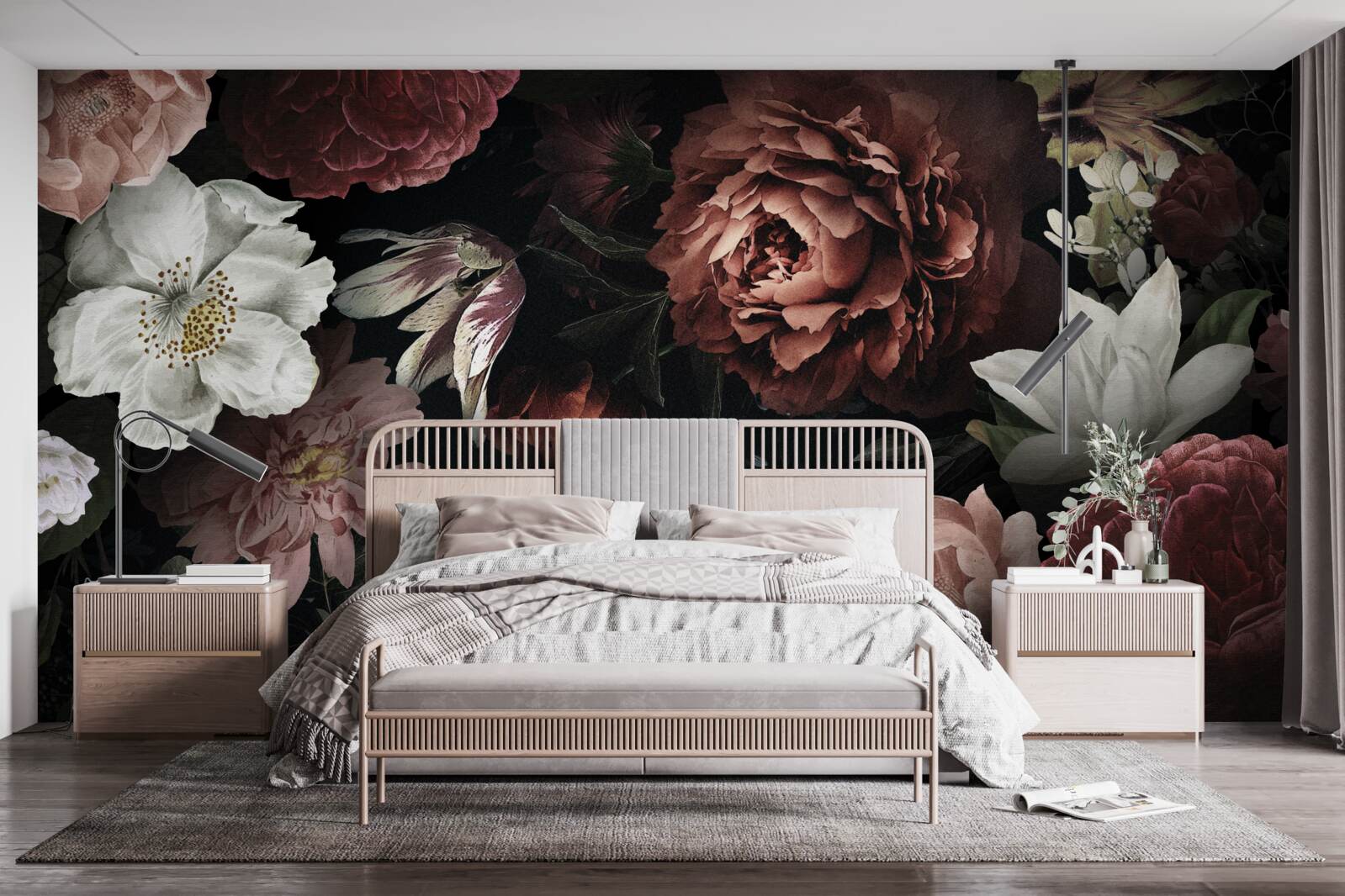 Fototapeta kvety v rôznych odtieňoch na čiernom pozadí