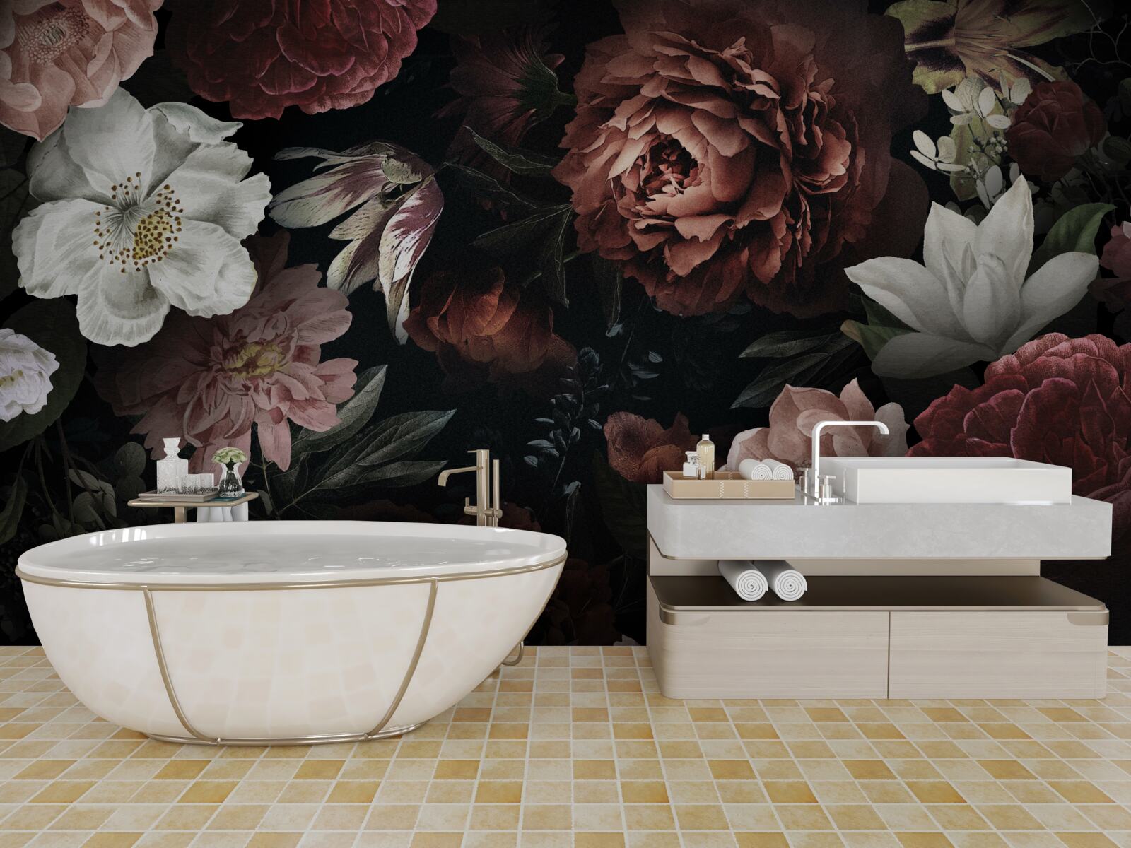 Fototapeta kvety v rôznych odtieňoch na čiernom pozadí