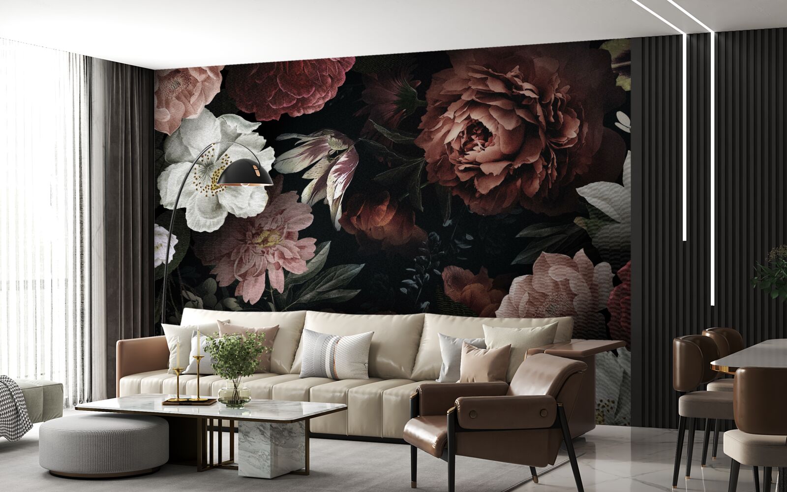 Fototapeta kvety v rôznych odtieňoch na čiernom pozadí