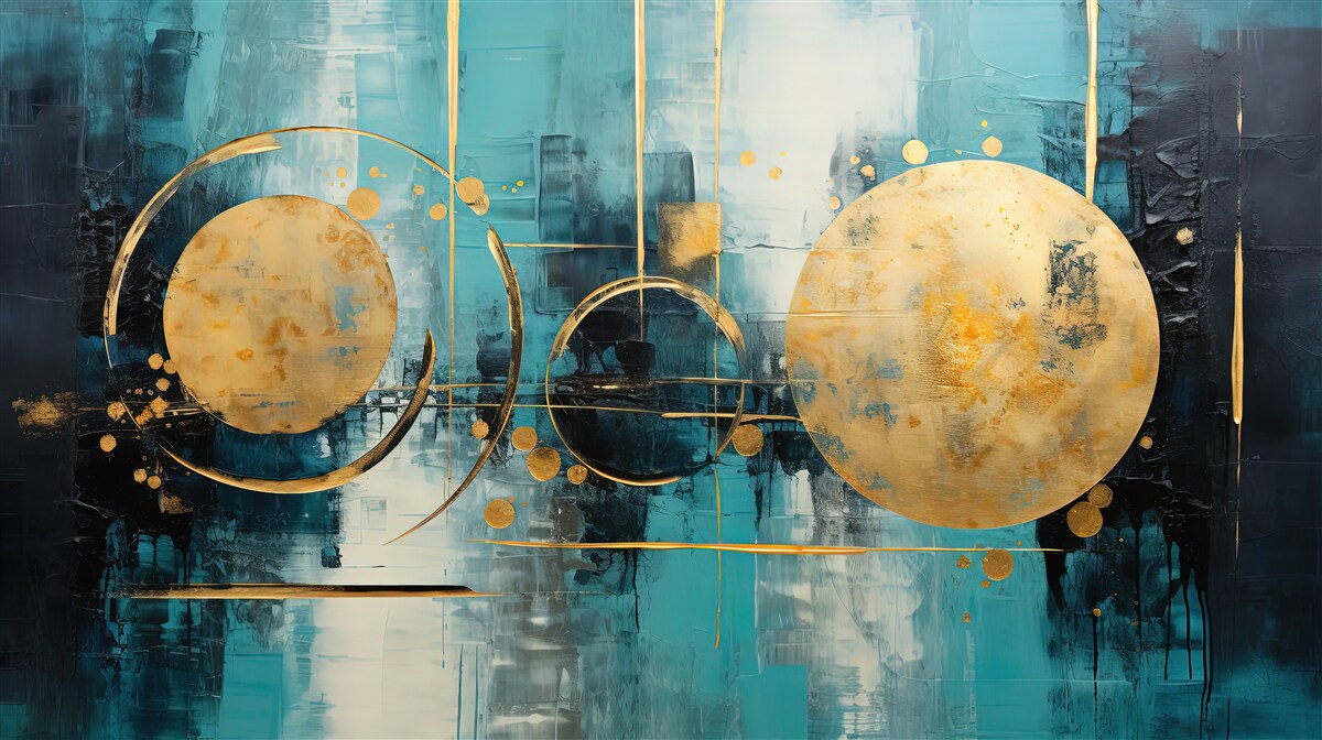 Fototapeta abstrakcia v odtieňoch zlatej a tyrkysovej