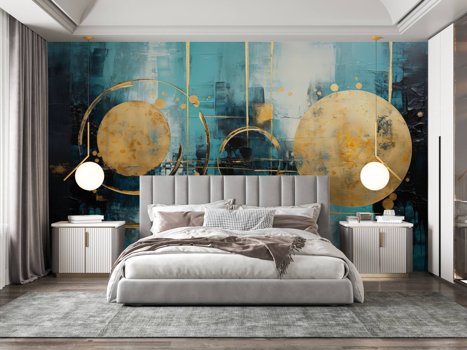 Fototapeta abstrakcia v odtieňoch zlatej a tyrkysovej