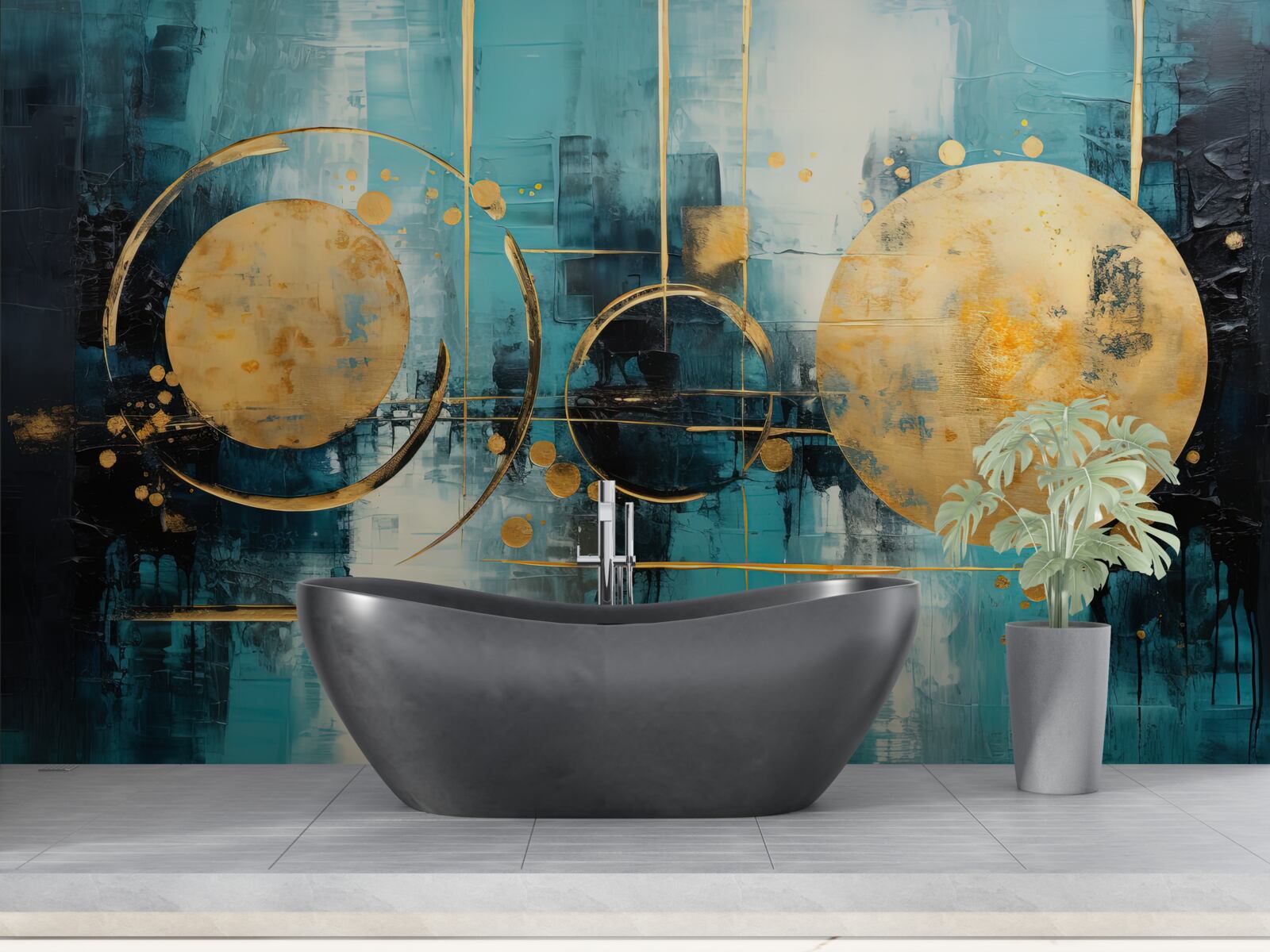 Fototapeta abstrakcia v odtieňoch zlatej a tyrkysovej