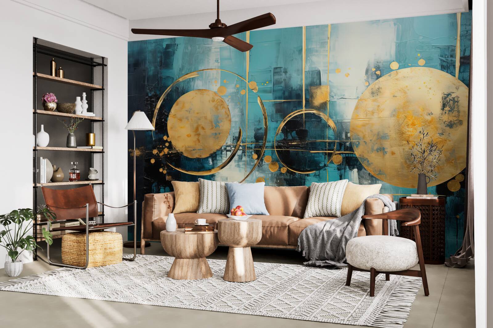 Fototapeta abstrakcia v odtieňoch zlatej a tyrkysovej