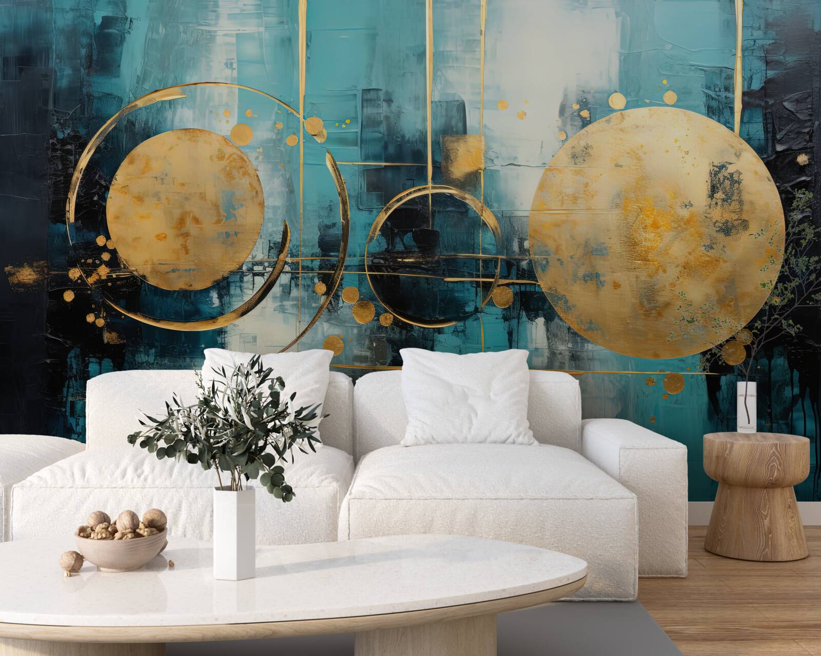 Fototapeta abstrakcia v odtieňoch zlatej a tyrkysovej