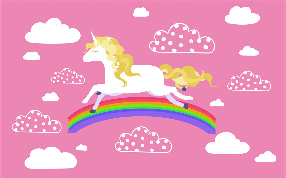 Fototapeta jednorožec uháňajúci pozdĺž dúhového oblúka