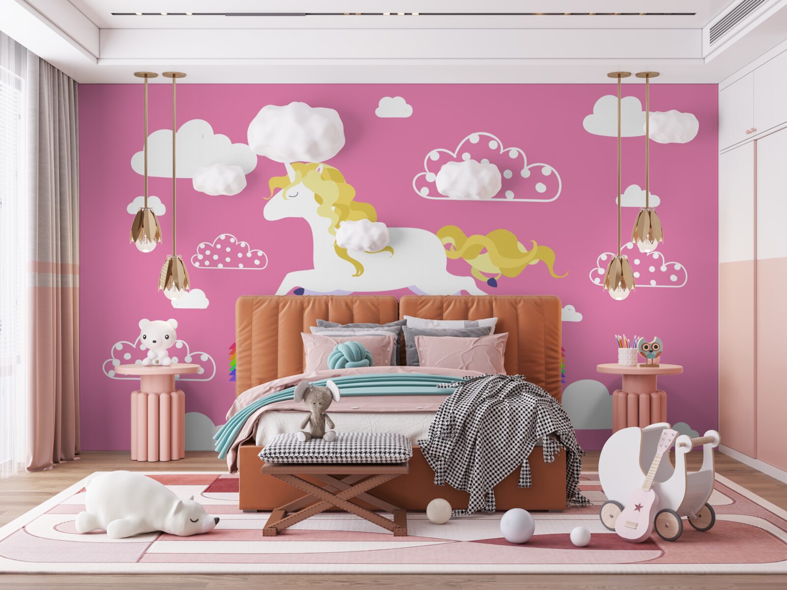 Fototapeta jednorožec uháňajúci pozdĺž dúhového oblúka