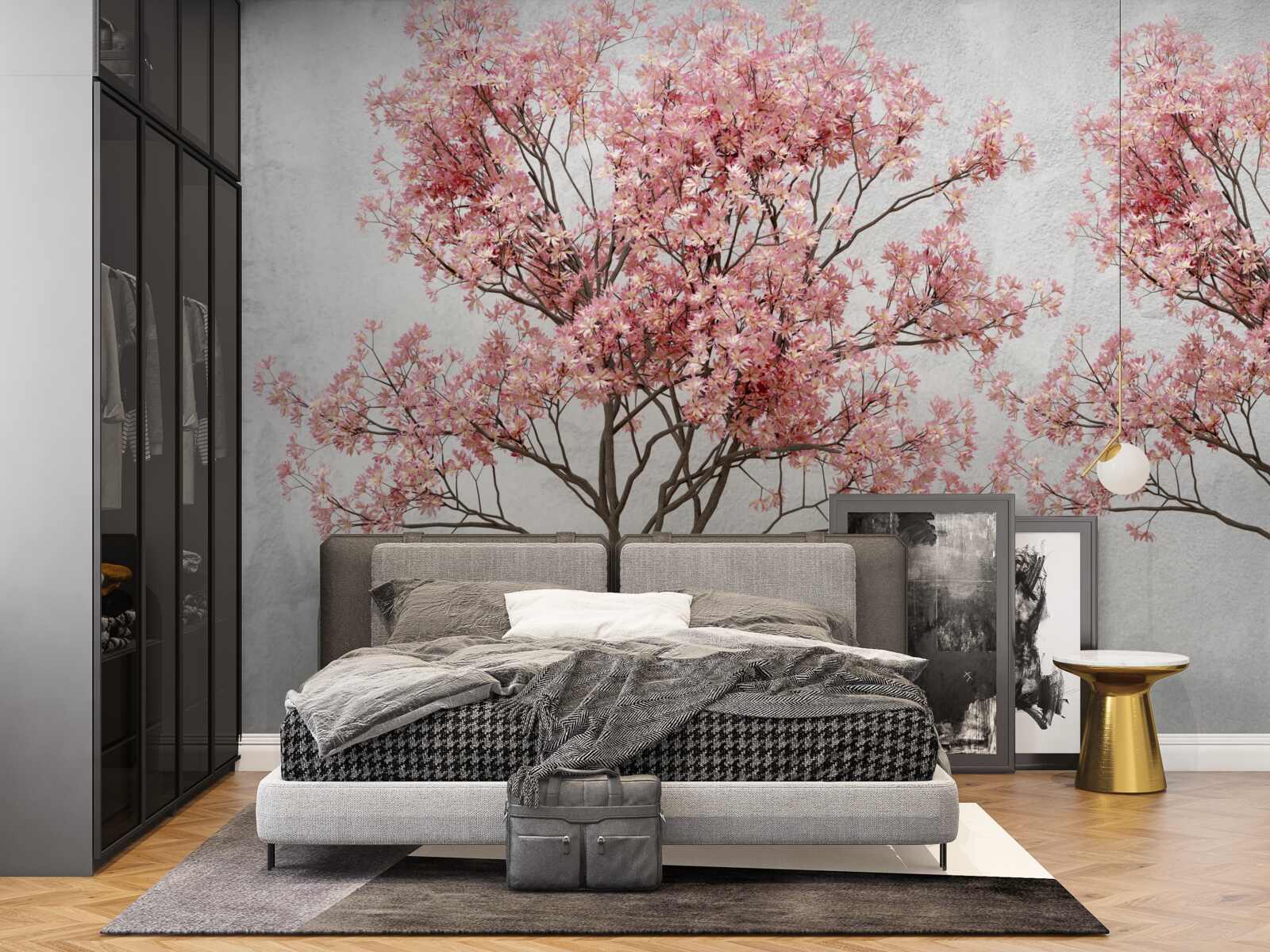 Fototapeta ranná hmla obklopuje ružové kvety sakury