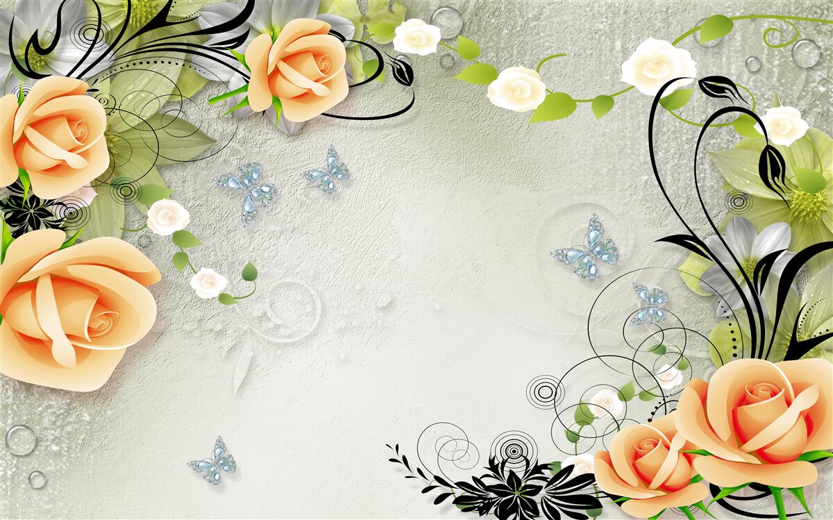 Fototapeta motýle na vetvách broskyňovej ruže