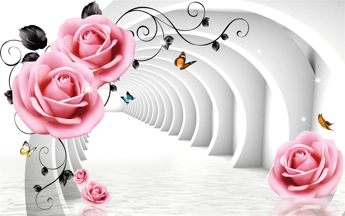 Fototapeta neustále žiariaci priechod a ružové kvety ruží