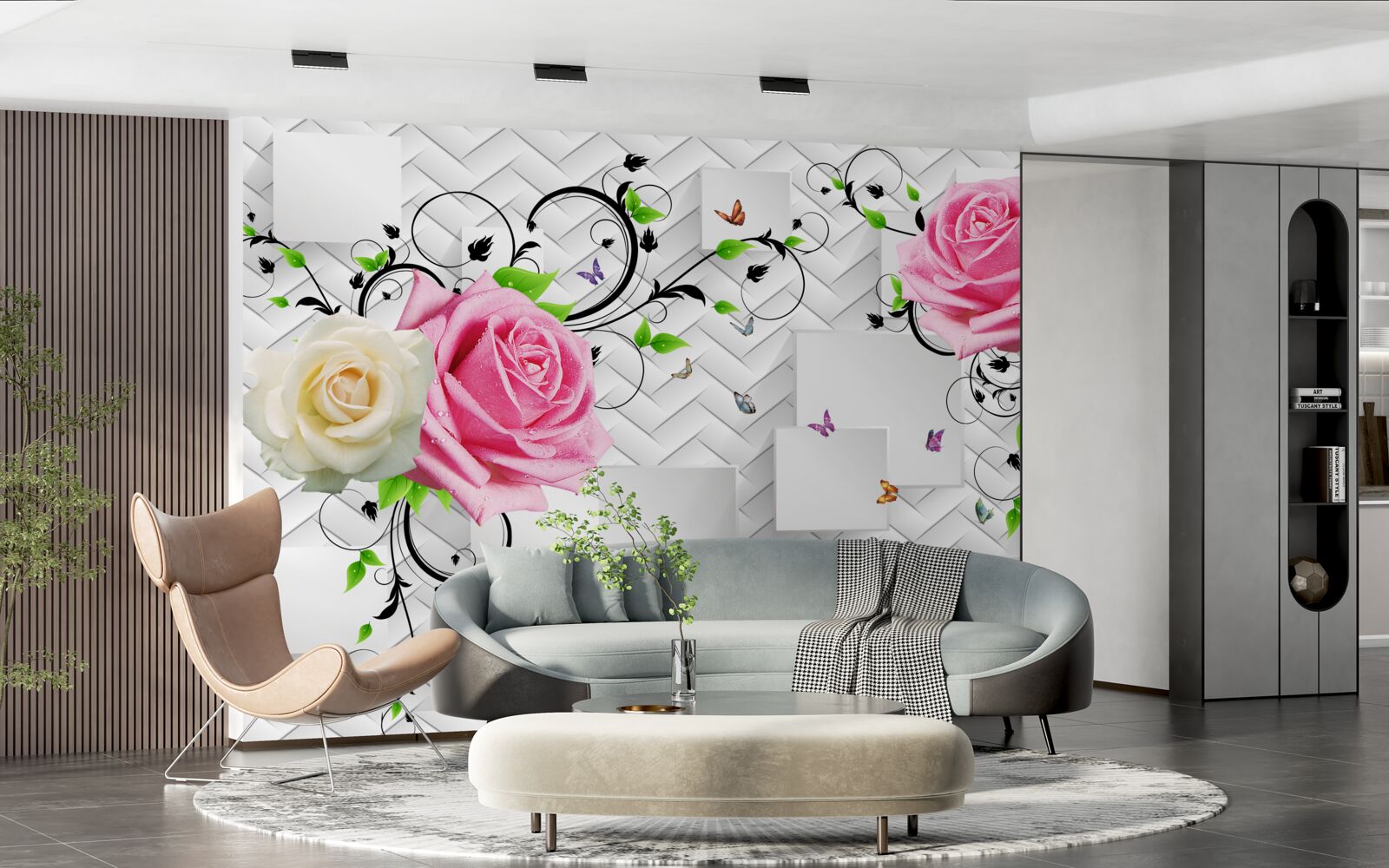 Fototapeta biele a ružové ruže na abstraktnom pozadí