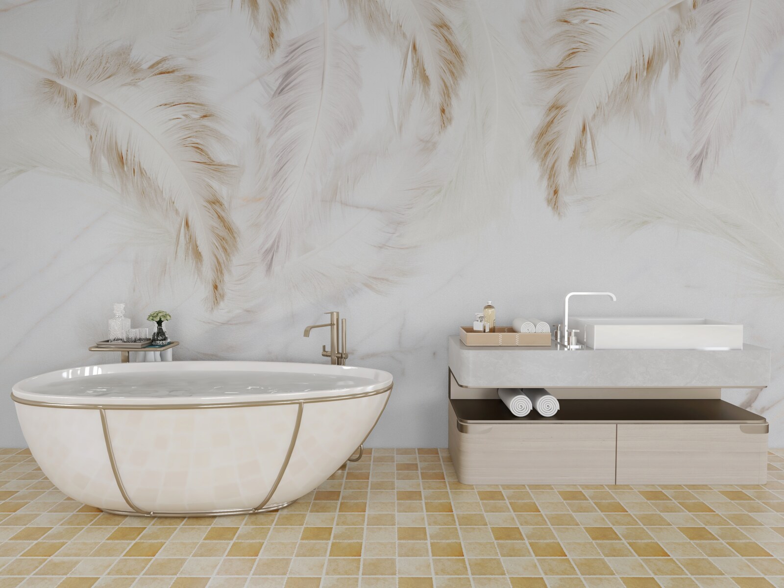 Fototapeta svetlé pozadie so zlatými, zložitými časťami peria