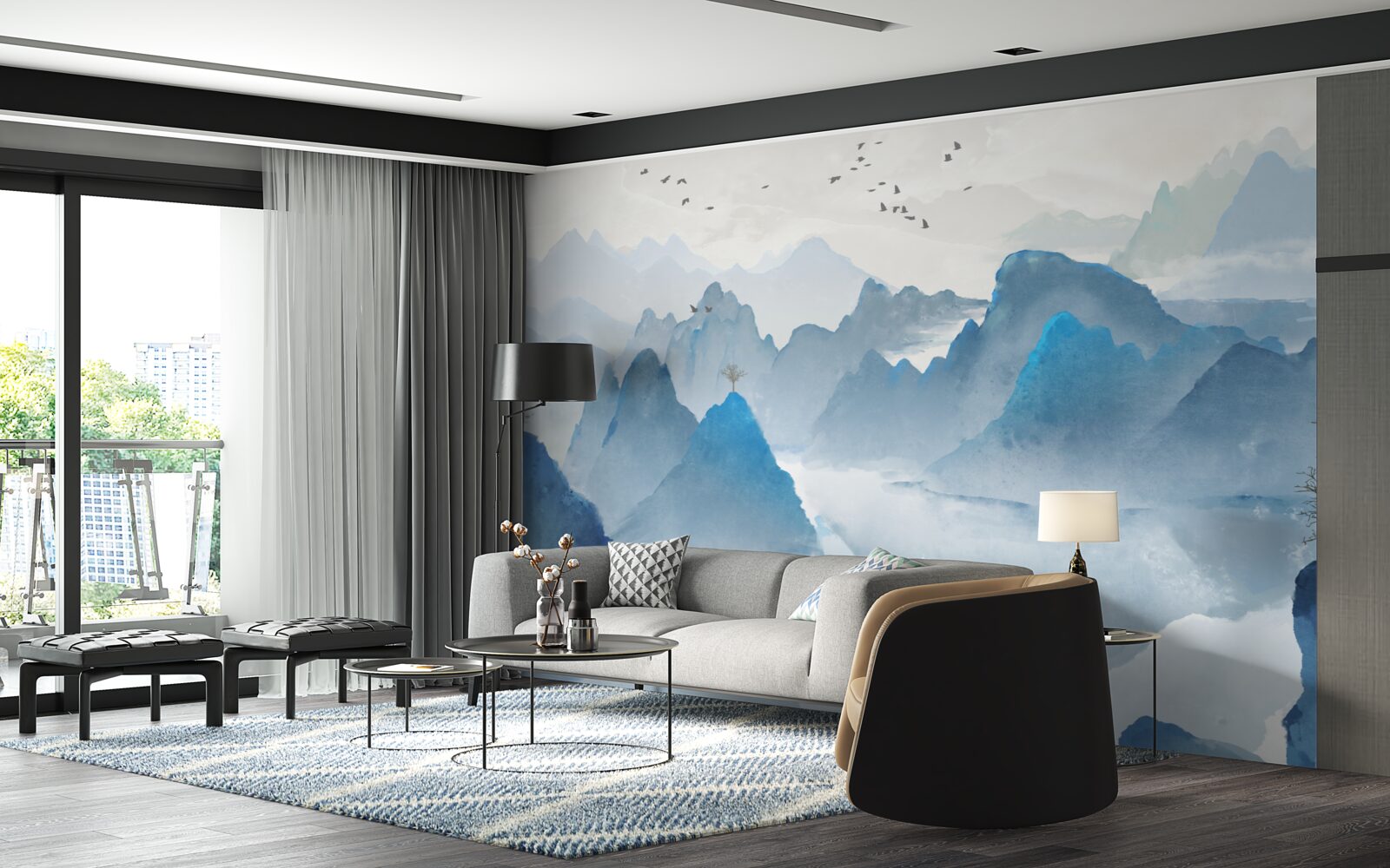 Fototapeta rybár na pokojnej horskej rieke