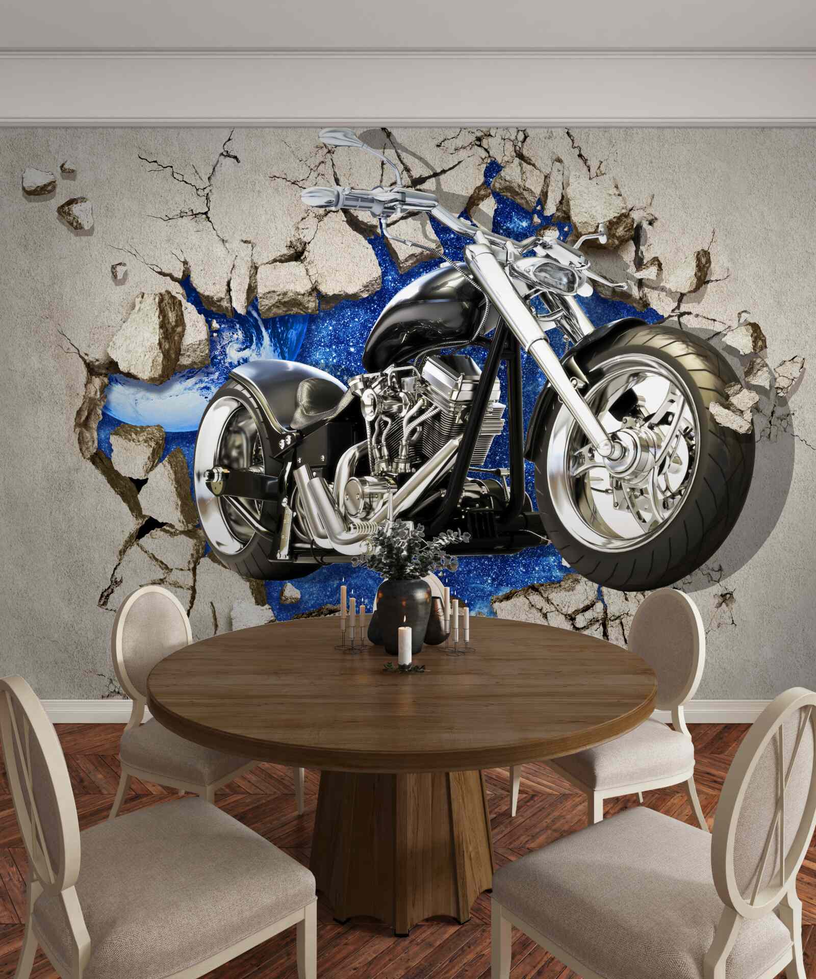 Fototapeta čierna motorka zobrazená na stene