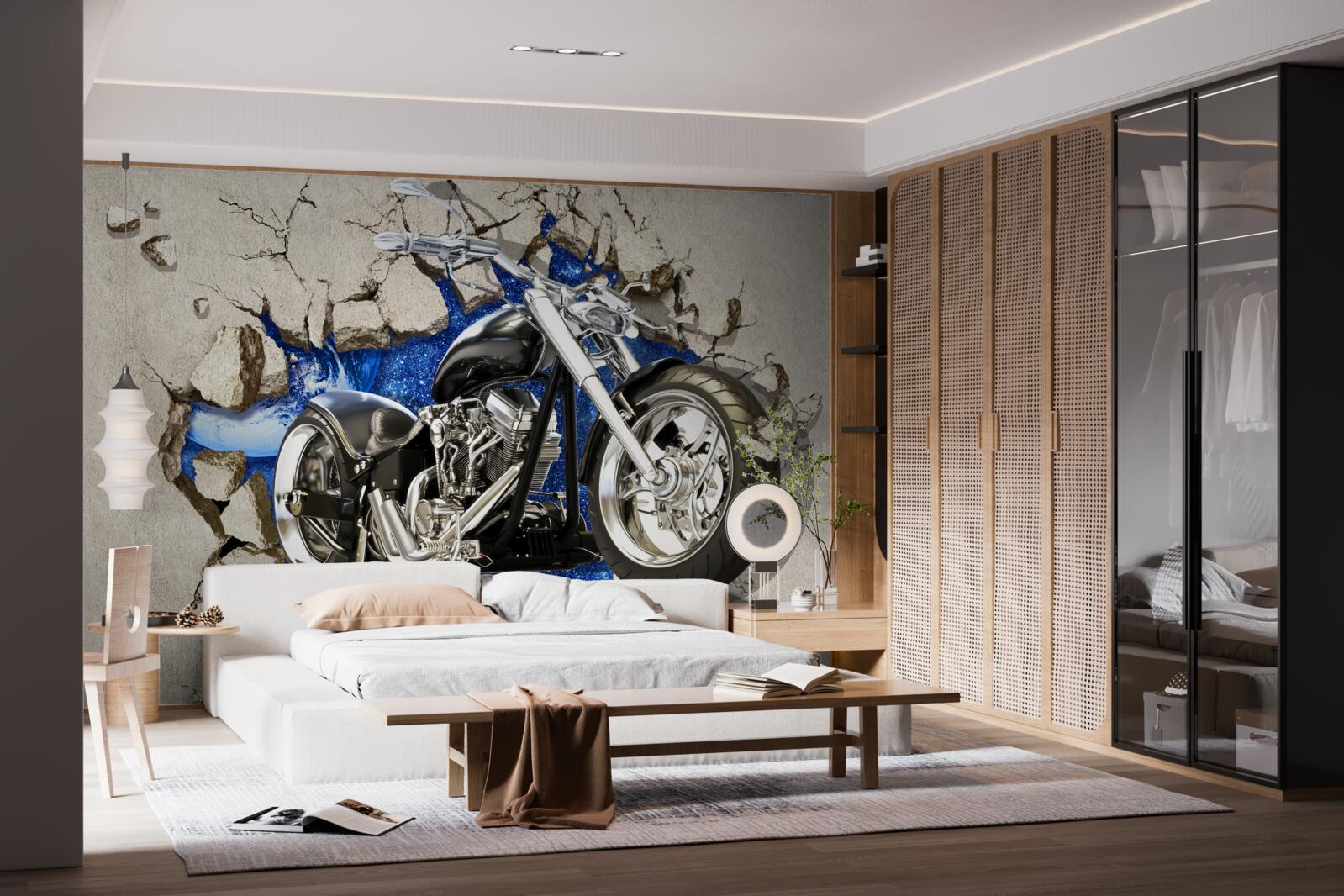 Fototapeta čierna motorka zobrazená na stene