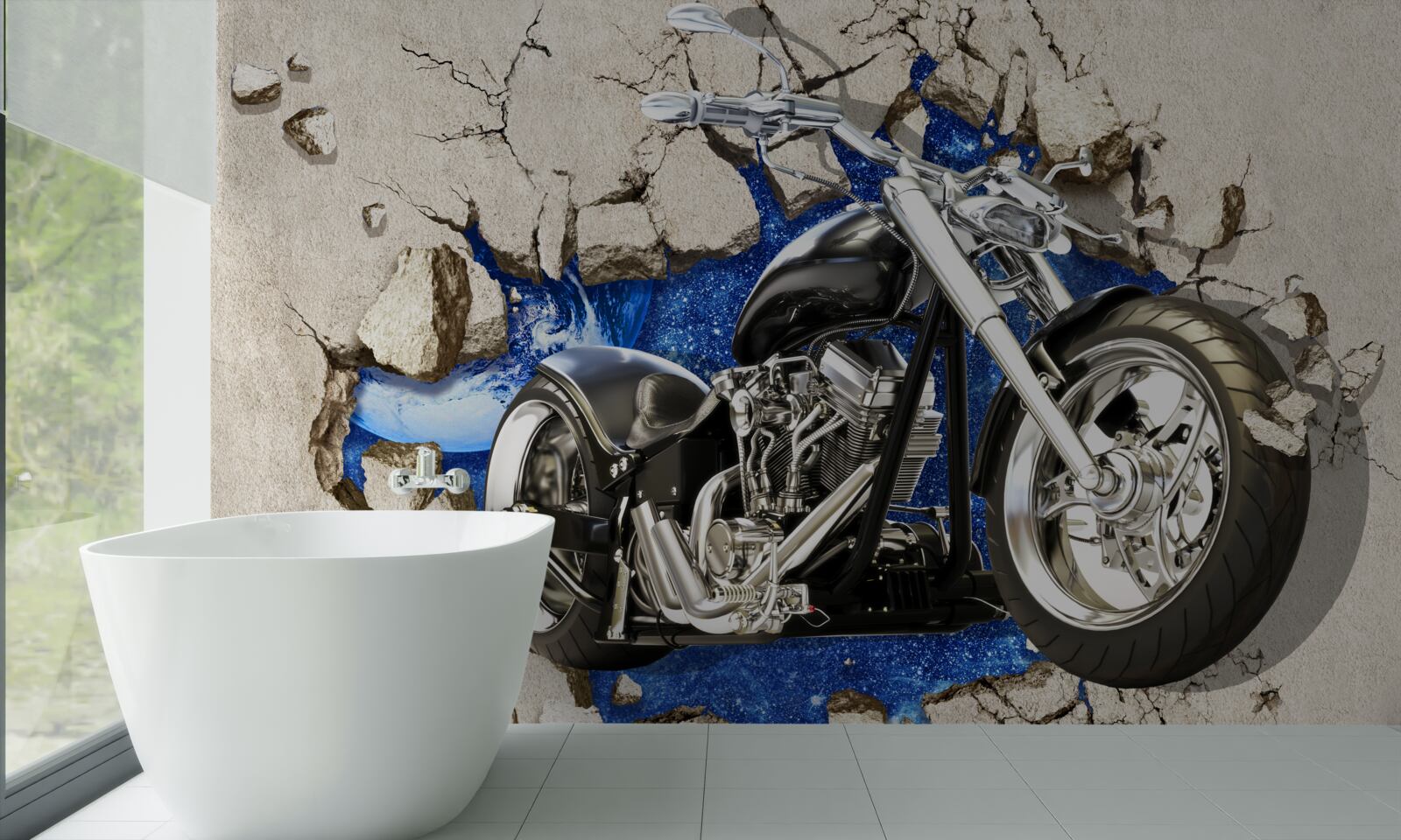 Fototapeta čierna motorka zobrazená na stene