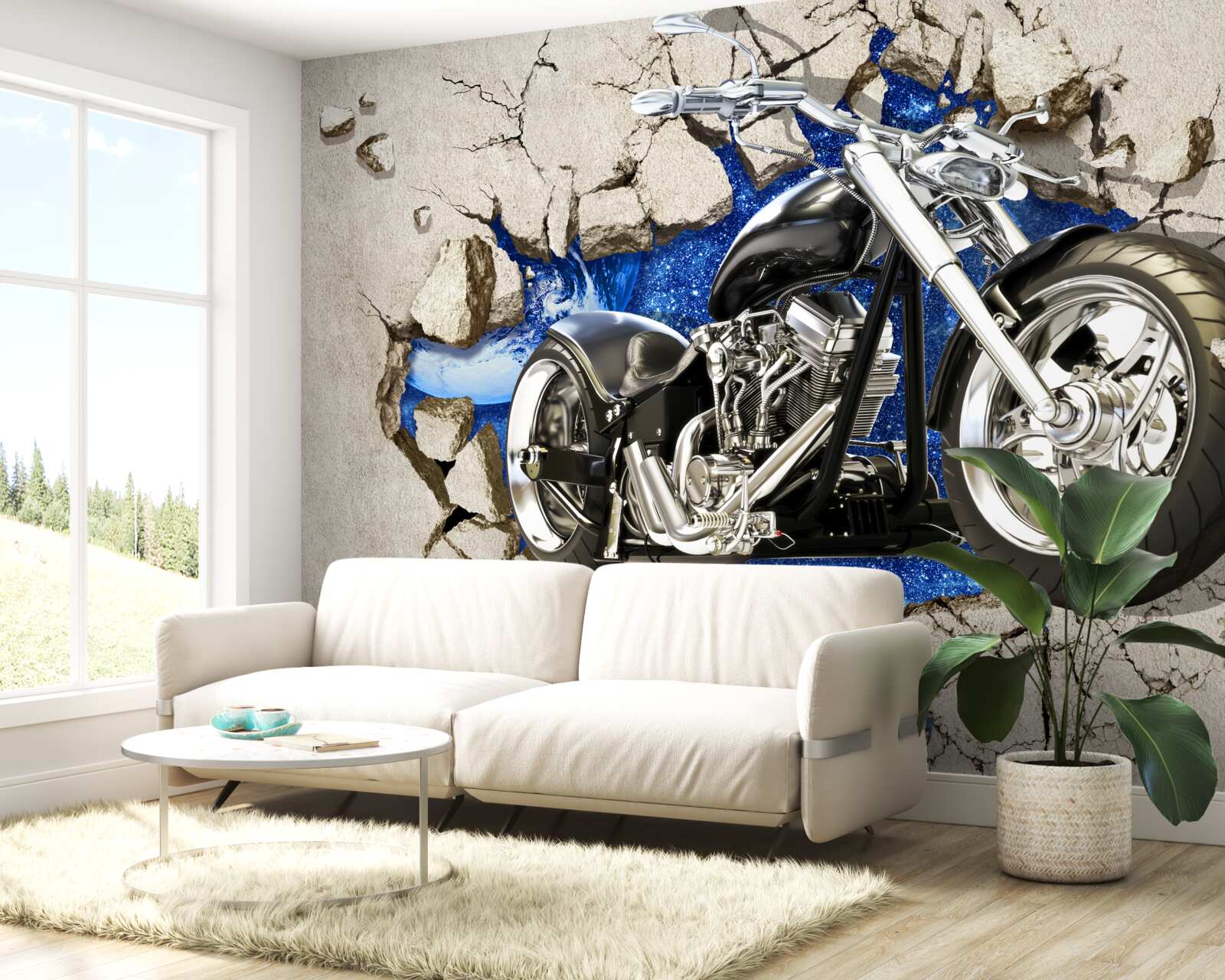 Fototapeta čierna motorka zobrazená na stene